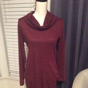 Cowl Neck Burgundy Sweater Dress